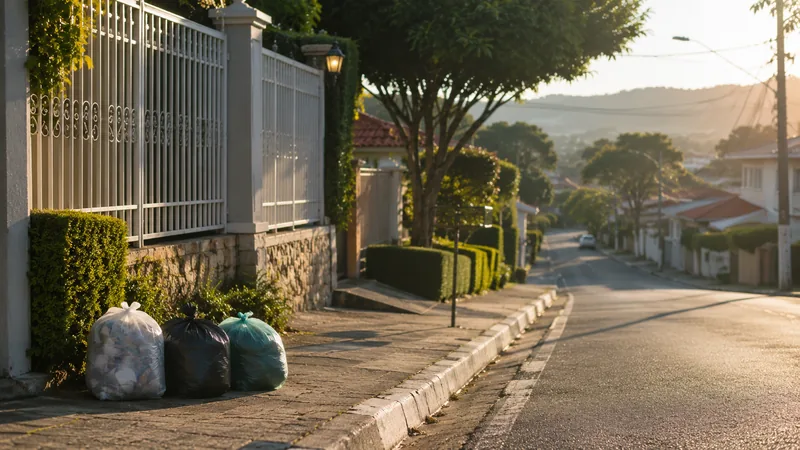Coleta de resíduos no horário em rua residencial